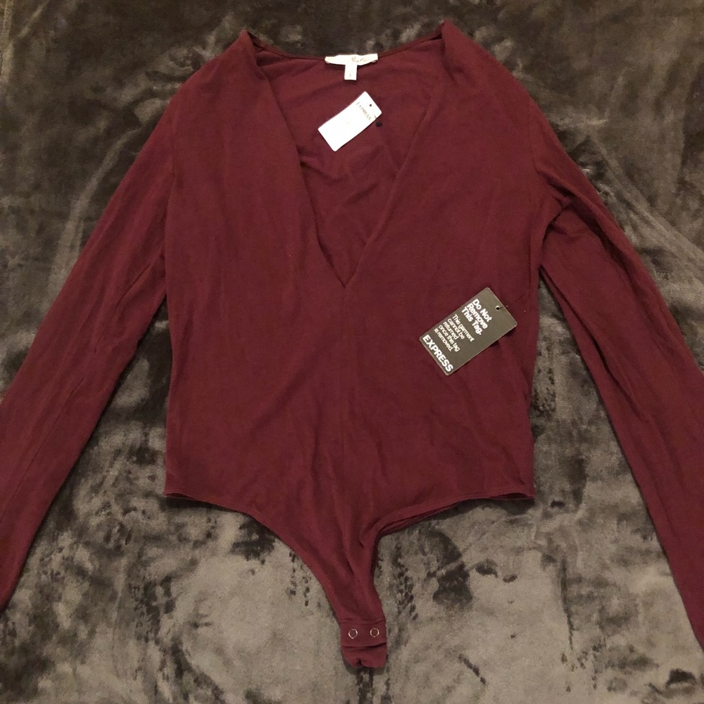 Express Burgundy Deep V Bodysuit